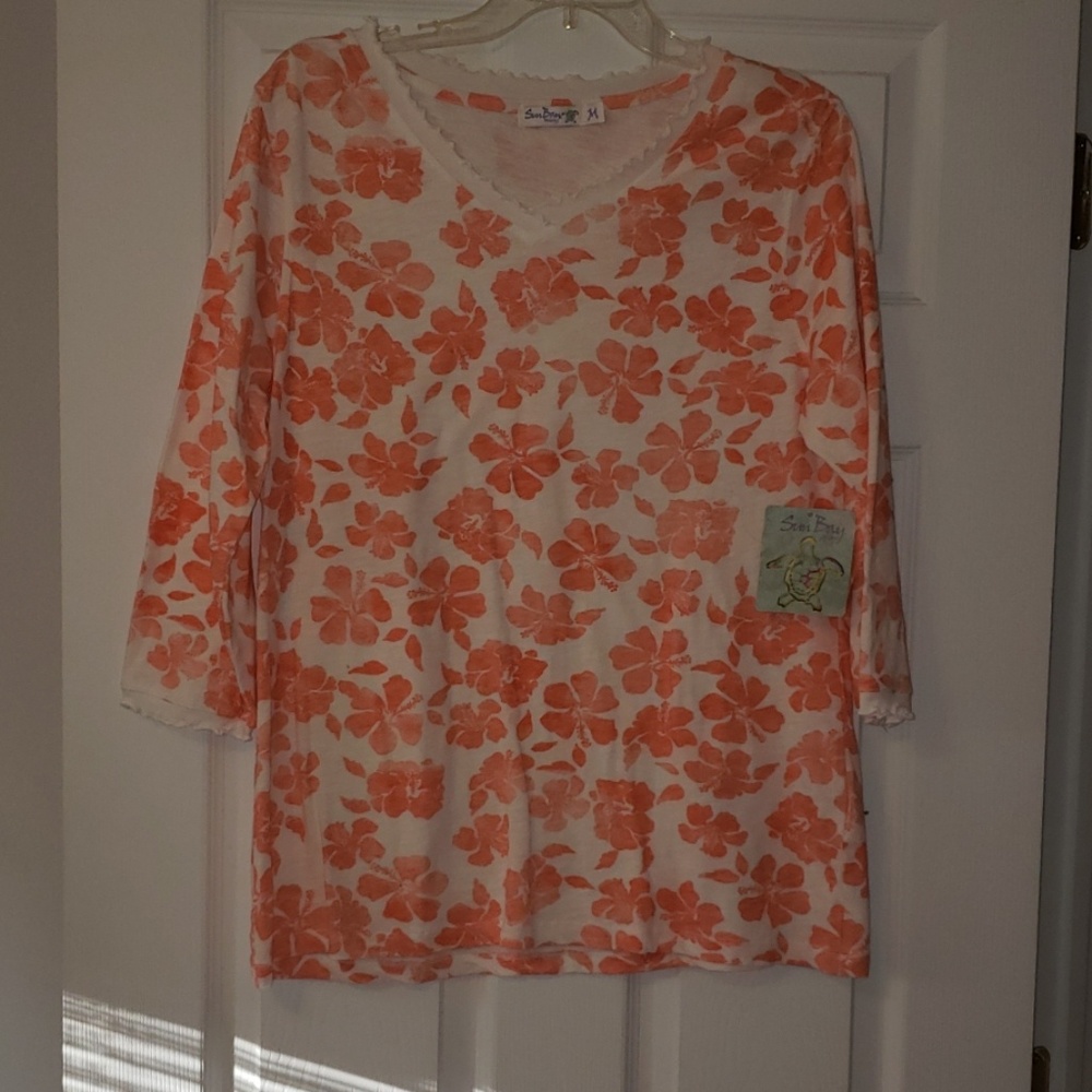 Sun Bay 3/4 Ruffle Trimmed Tee NWT
